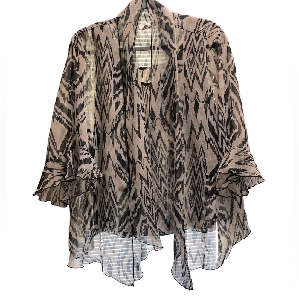 Dress Barn Black and Taupe Sheer Printed Kimono Cardigan